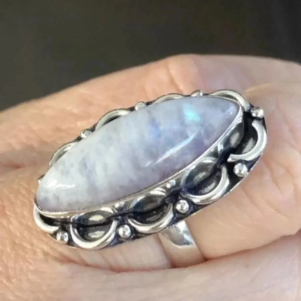 FREESIZE Radiant Flashy Purple Rainbow Moonstone 925 Sterling Silver Ring NWT